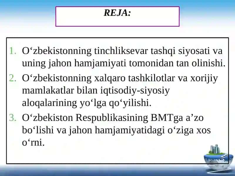 O'zbekiston va jahon hamjamiyati 2