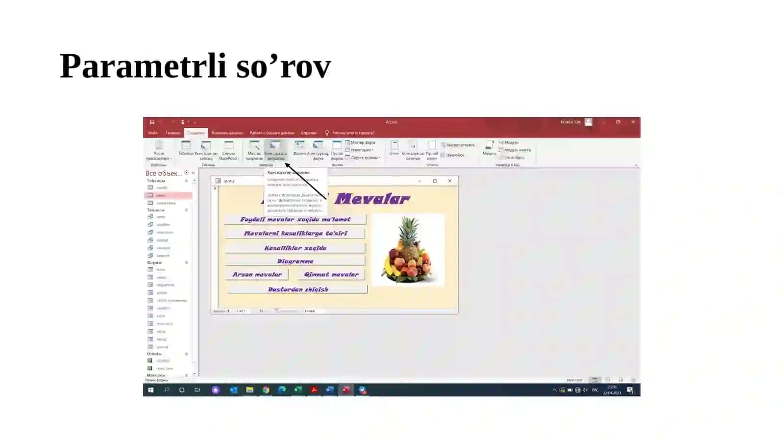 Amaliy ishlari: Parametrlivaqamrovliso’rovlarniyaratish 2
