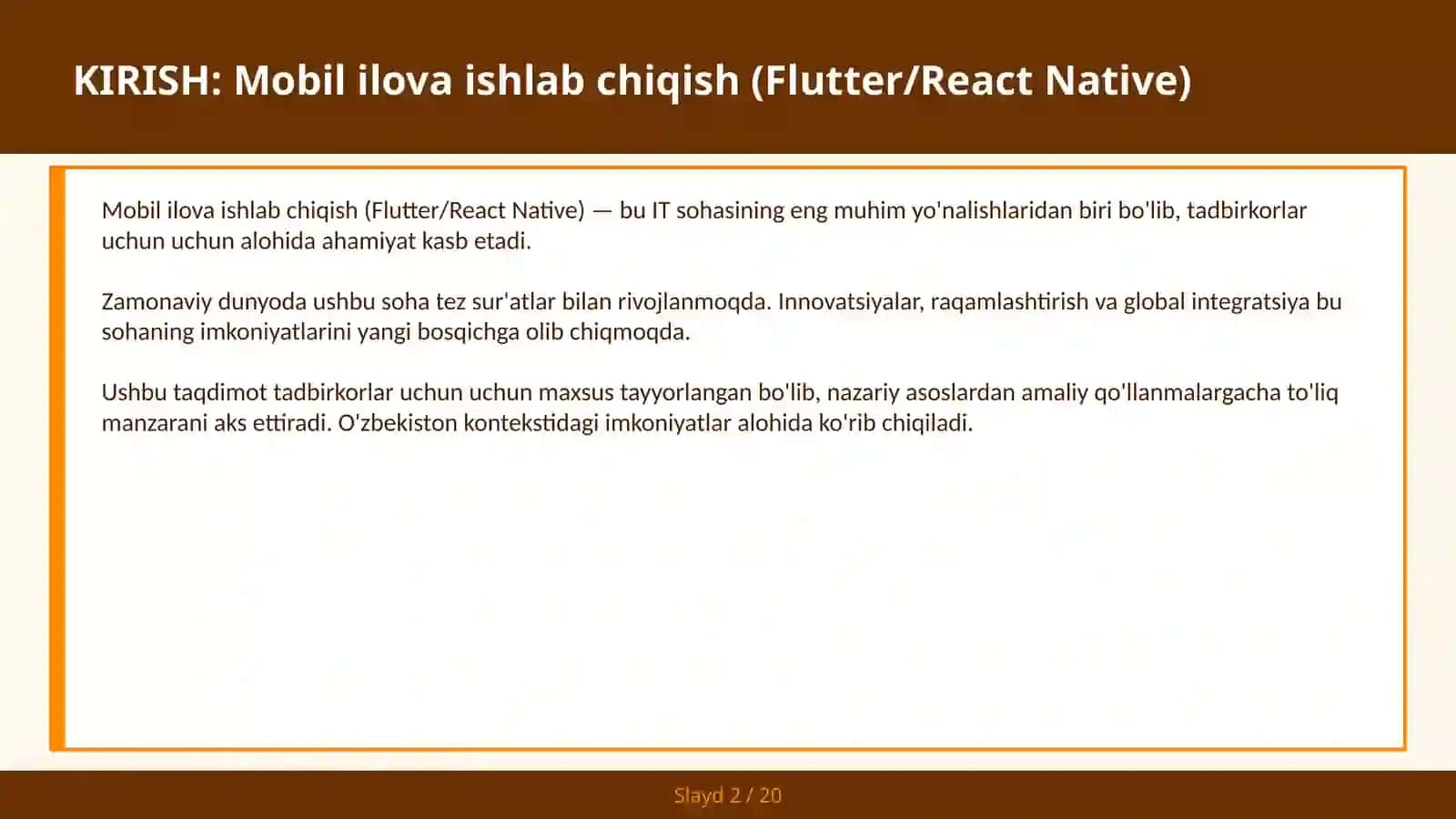MOBIL ILOVA ISHLAB CHIQISH (FLUTTER/REACT NATIVE) 2