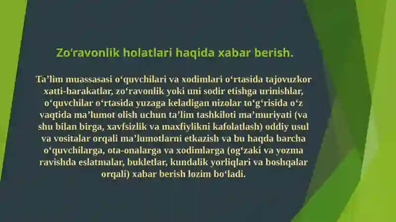 Zo‘ravonlikholatlarini aniqlash vaularga javob berish bo‘yicha harakatlar. 2