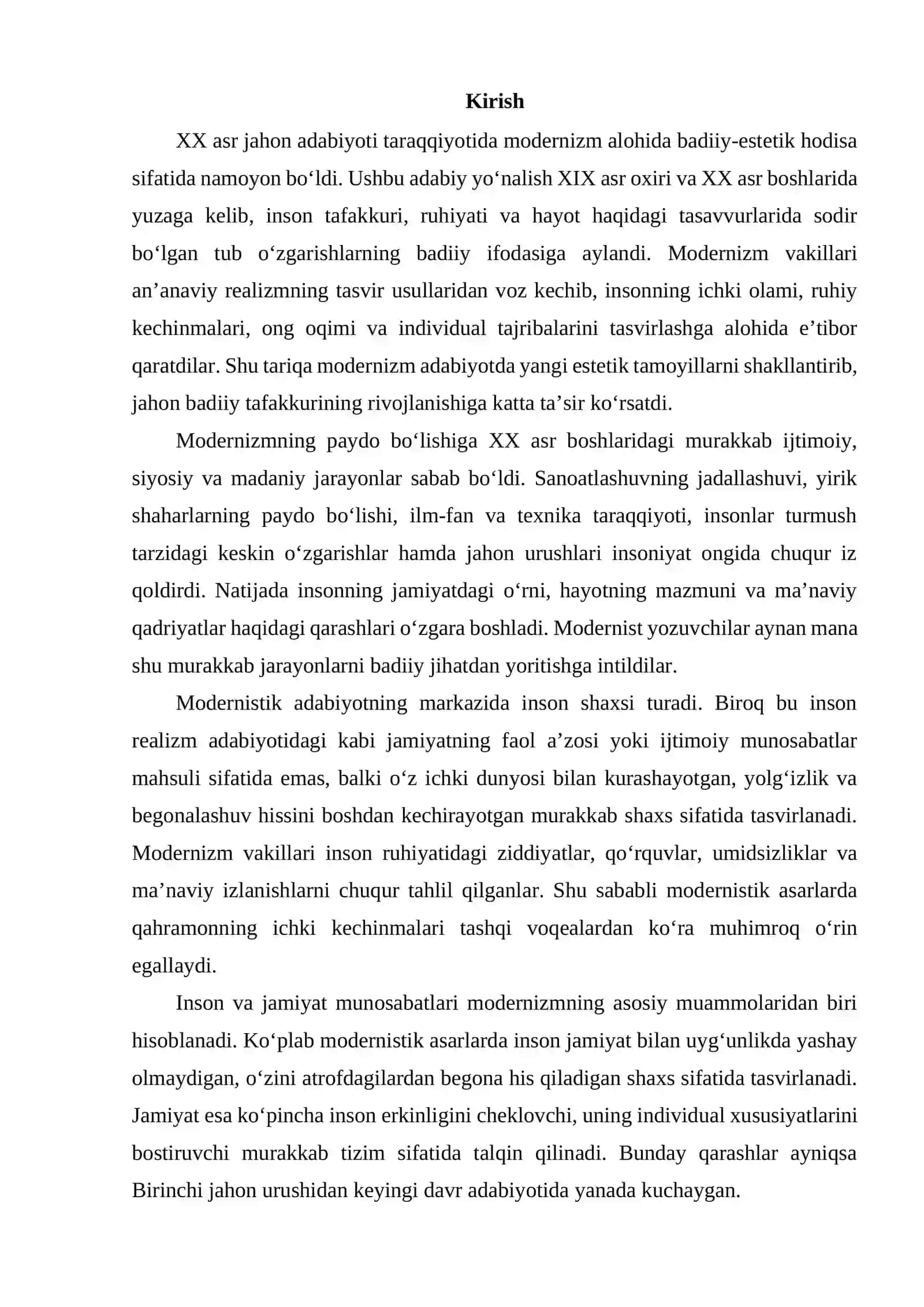 MODERNIZM; INSON, JAMIYAT MUHIT MUAMMOSI 2