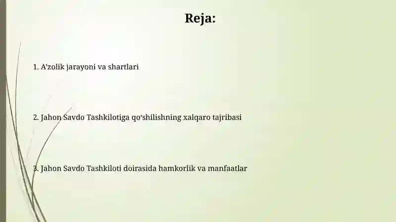 Jahon savdo tashkilotiga aʼzo boʻlishning xalqaro tajribasi 2