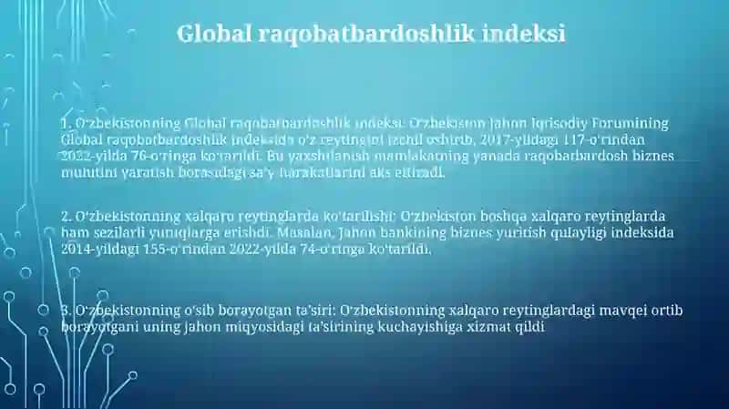 O'Zbekiston Respublikasining Xalqaro Reyting Va Indekslardagi O'Rni Va Nufuzini Ortib Borishi 2