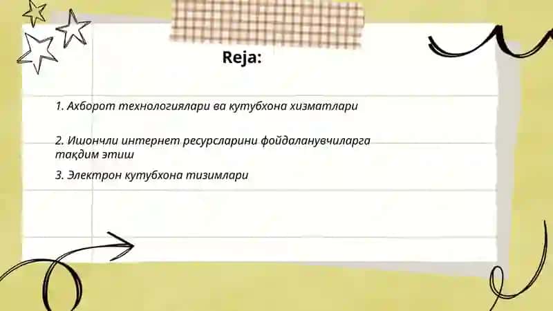 Ахборот кутубхона муассасаларида фойдаланувчиларга замонавий ахборот кутубхона хизматини курсатиш 2