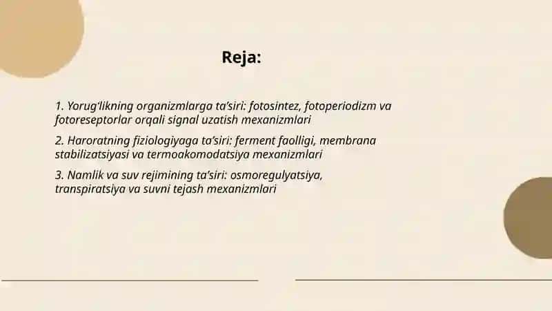 Turli ekologik omillarning tirik organizmlarga ta'sir etish mexanizmlari 2