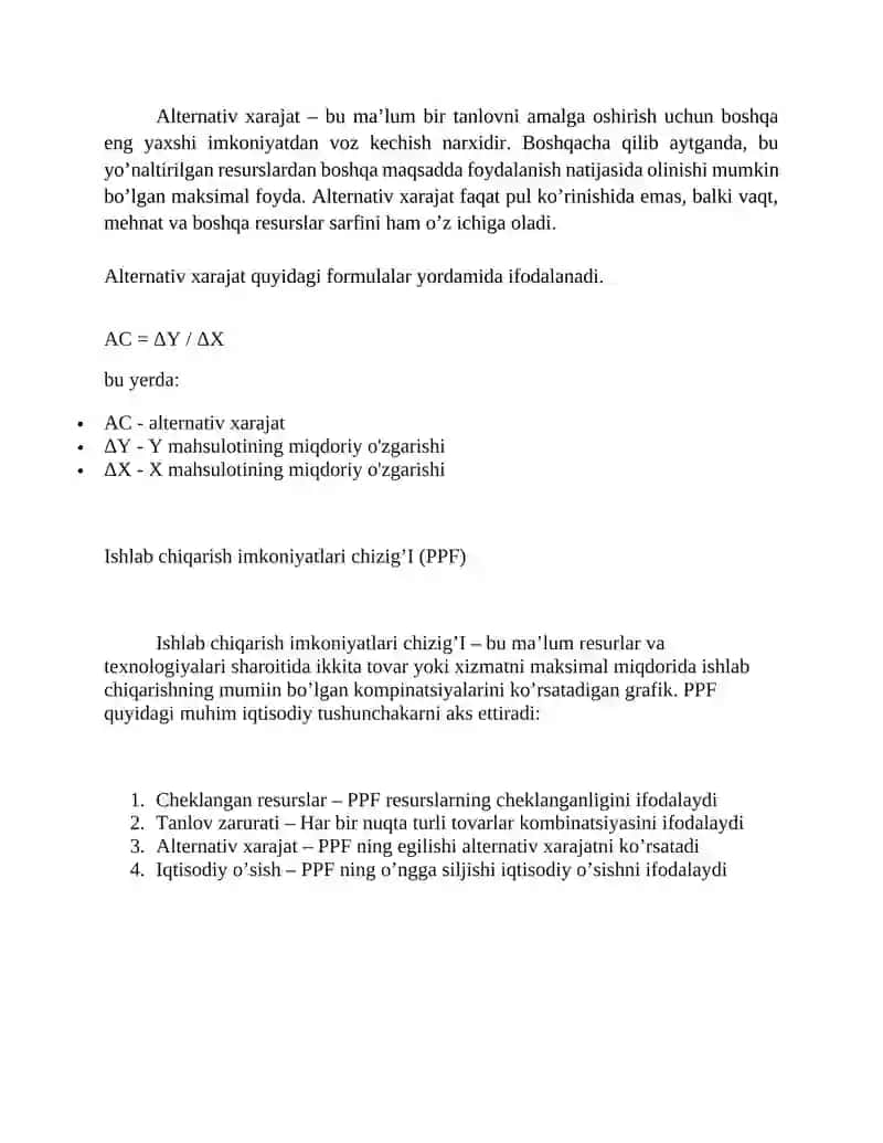 Alternativ xarajatlar va ishlab chiqarish imkoniyatlari chizig'i (PPF) 2