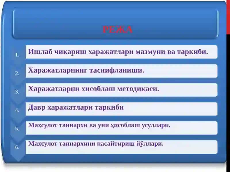 ИШЛАБ ЧИКАРИШ харажатларИ тахлили 2