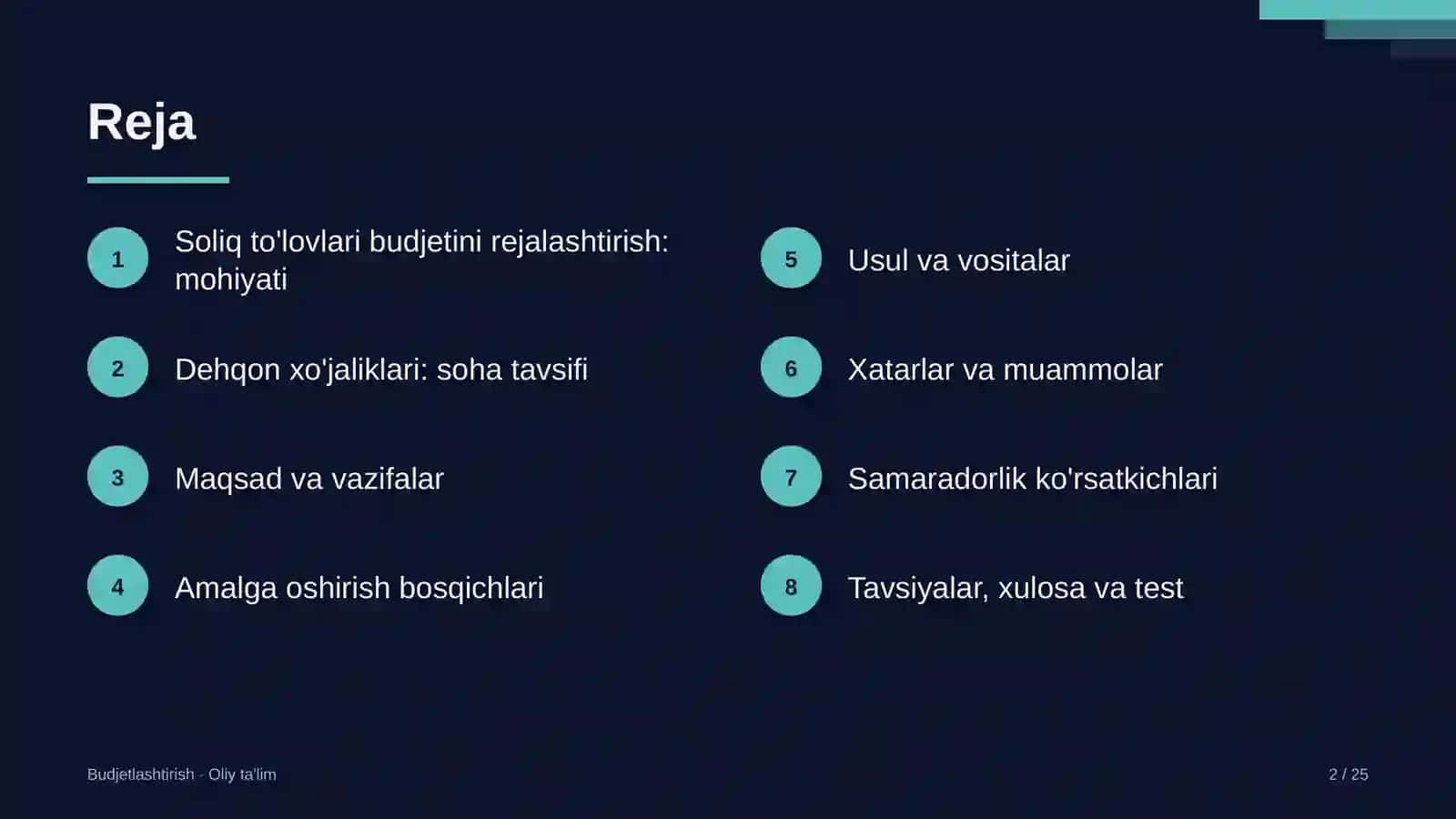 dehqon xo'jaliklarida soliq to'lovlari budjetini rejalashtirish 9637 2