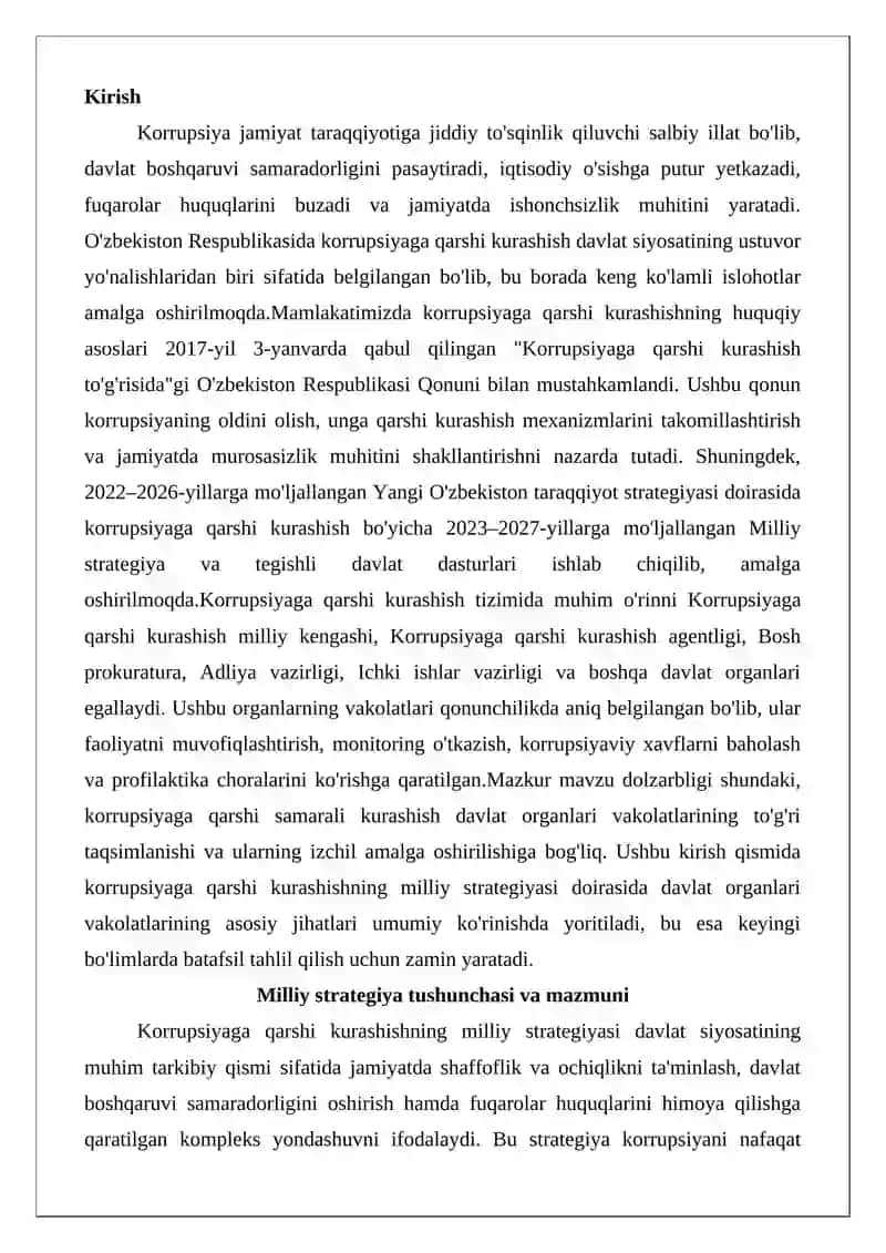Korrupsiyaga qarshi kurashishning milliy strategiyasini amalga oshirishda davlat organlarining vakolatlari 2