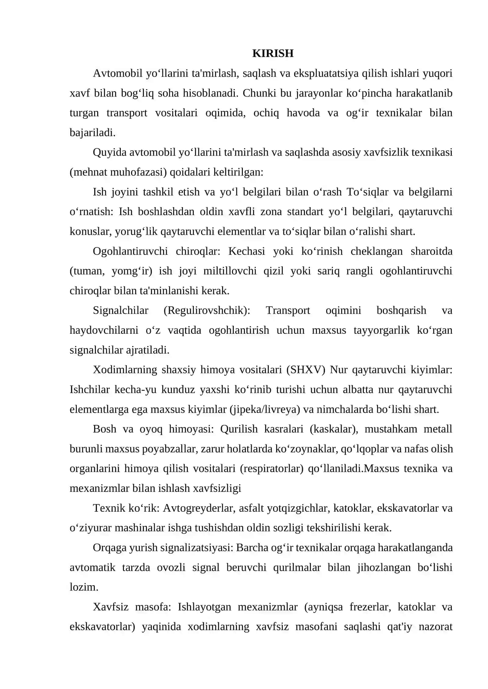 AVTOMOBIL YOʻLARINI TA'MIRLASH VA SAQLASHDA XAFSIZLIK TEXNIKASI 2