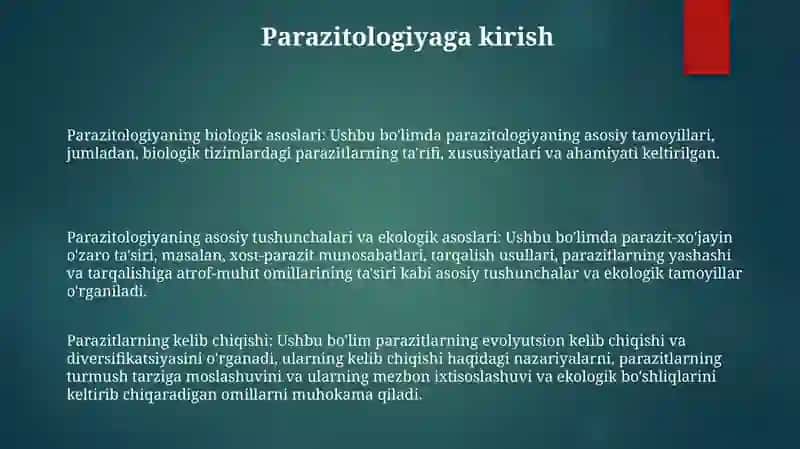 Parazitologiyaning Biologik Asoslari 2