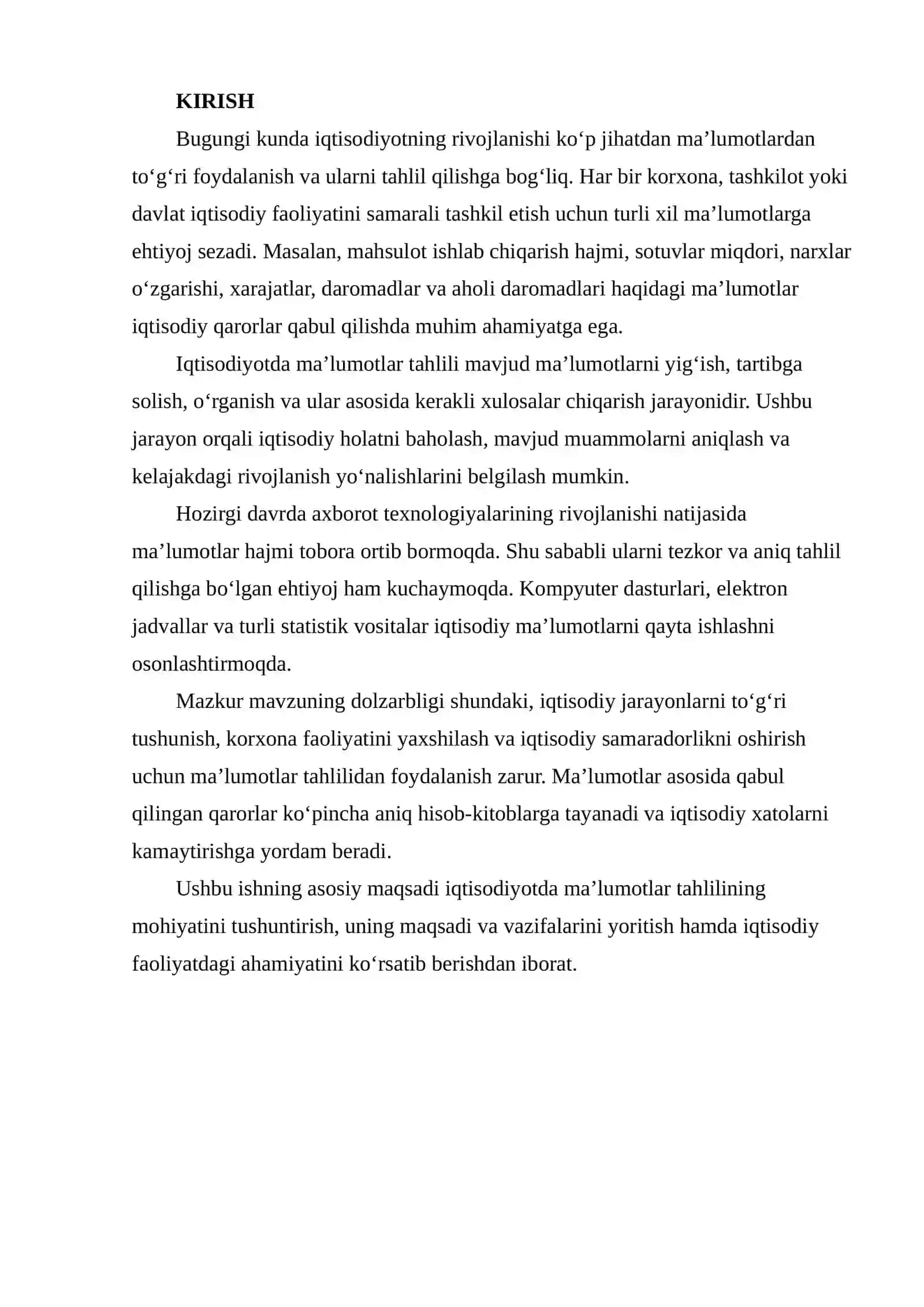 IQTISODIYOTDA MA’LUMOTLAR TAHLILINING MOHIYATI, MAQSADI VA VAZIFALARI 2