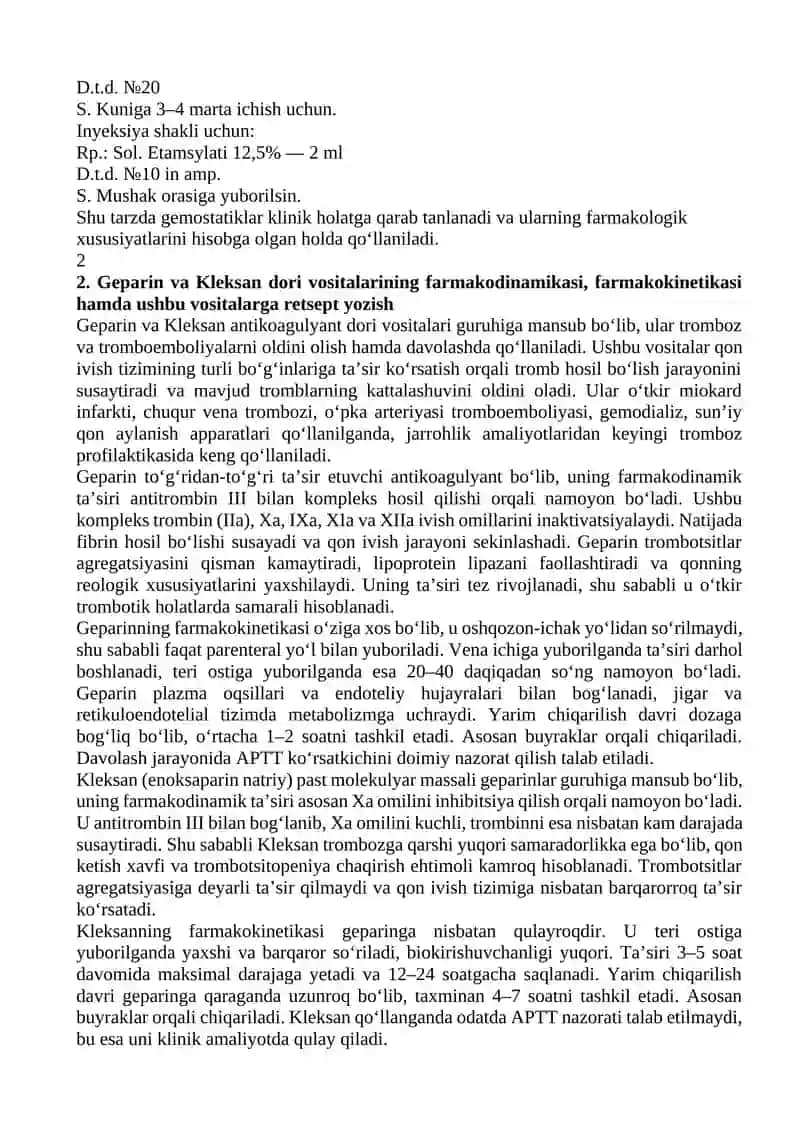 Farmakologiyadan 3 kurs oraliq nazorat savollariga tòlliq javoblar 2