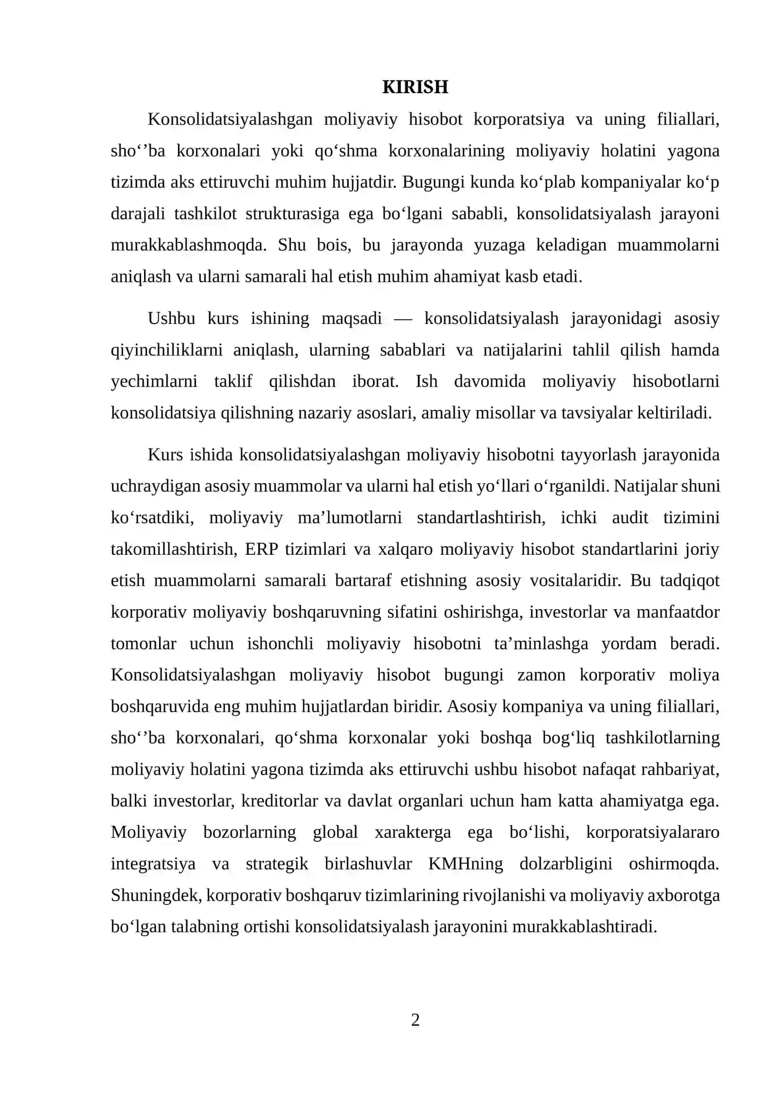 Konsolidatsiyalashgan moliyaviy hisobotni tayyorlash jarayonida yuzaga keladigan muammolar va ularni hal etish yo‘llari 2