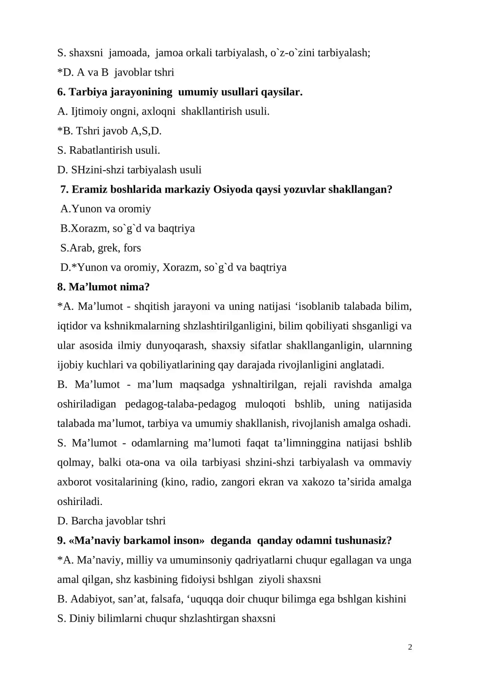 Test variantlari 2