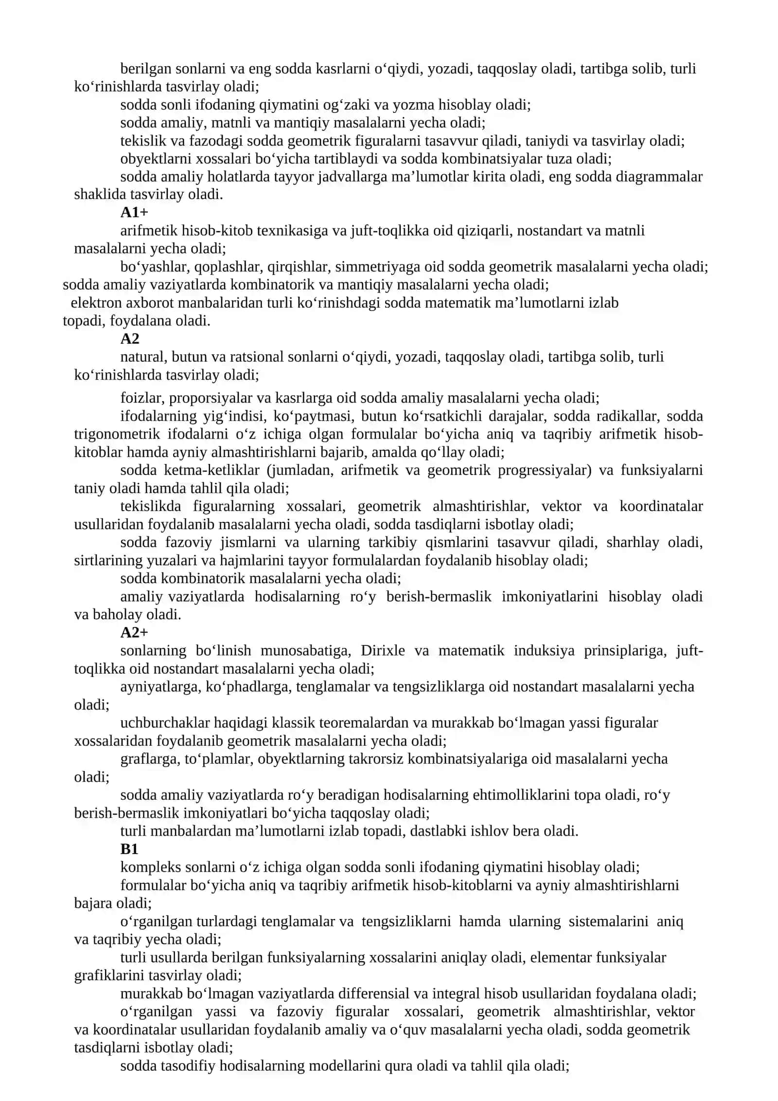 MALAKA TALABLARI - Matematika fanini o‘rganish bosqichlari 2