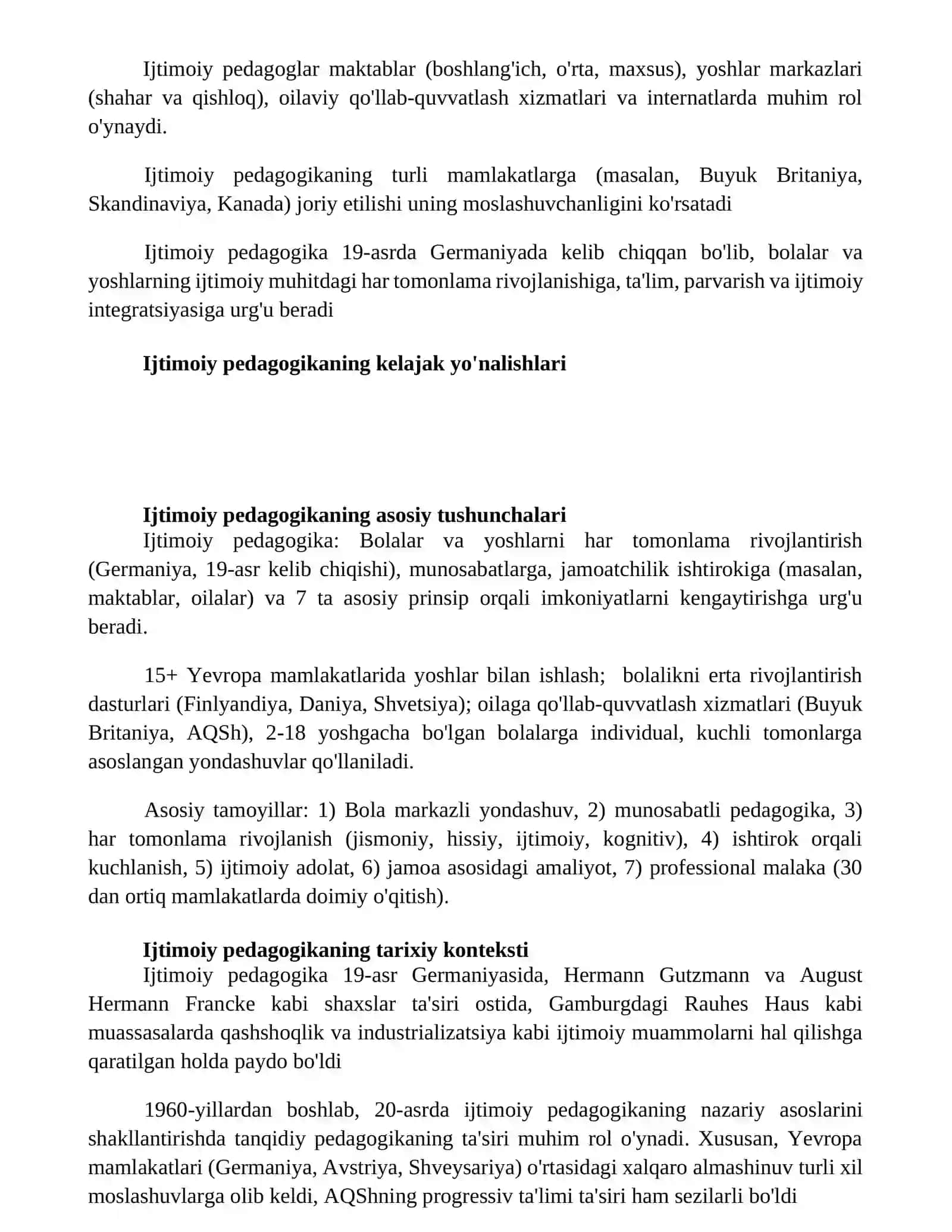Ijtimoiy pedagogika fanining joriy etilishi 2
