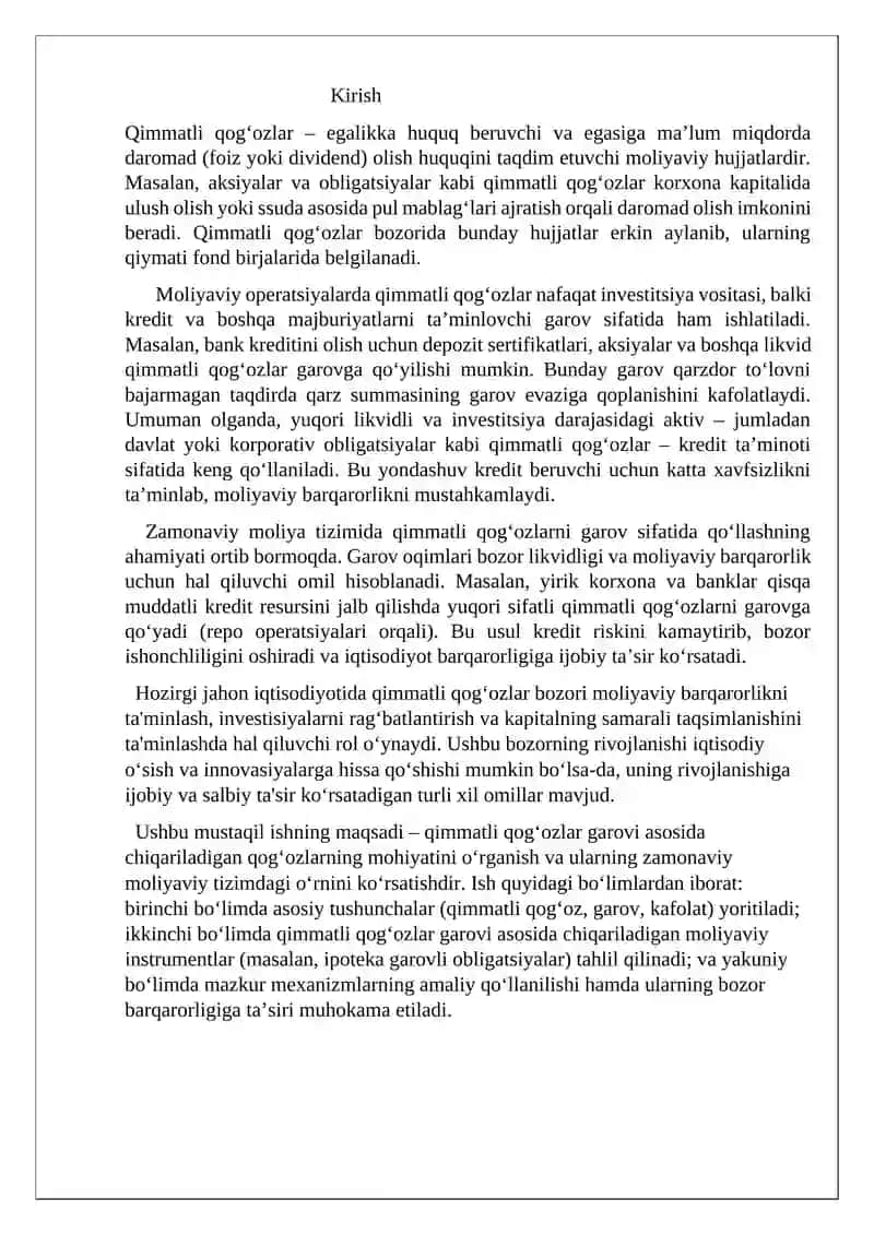 Qimmatli qog'ozlar ta'minoti asosida beriladigan qog'ozlar 2