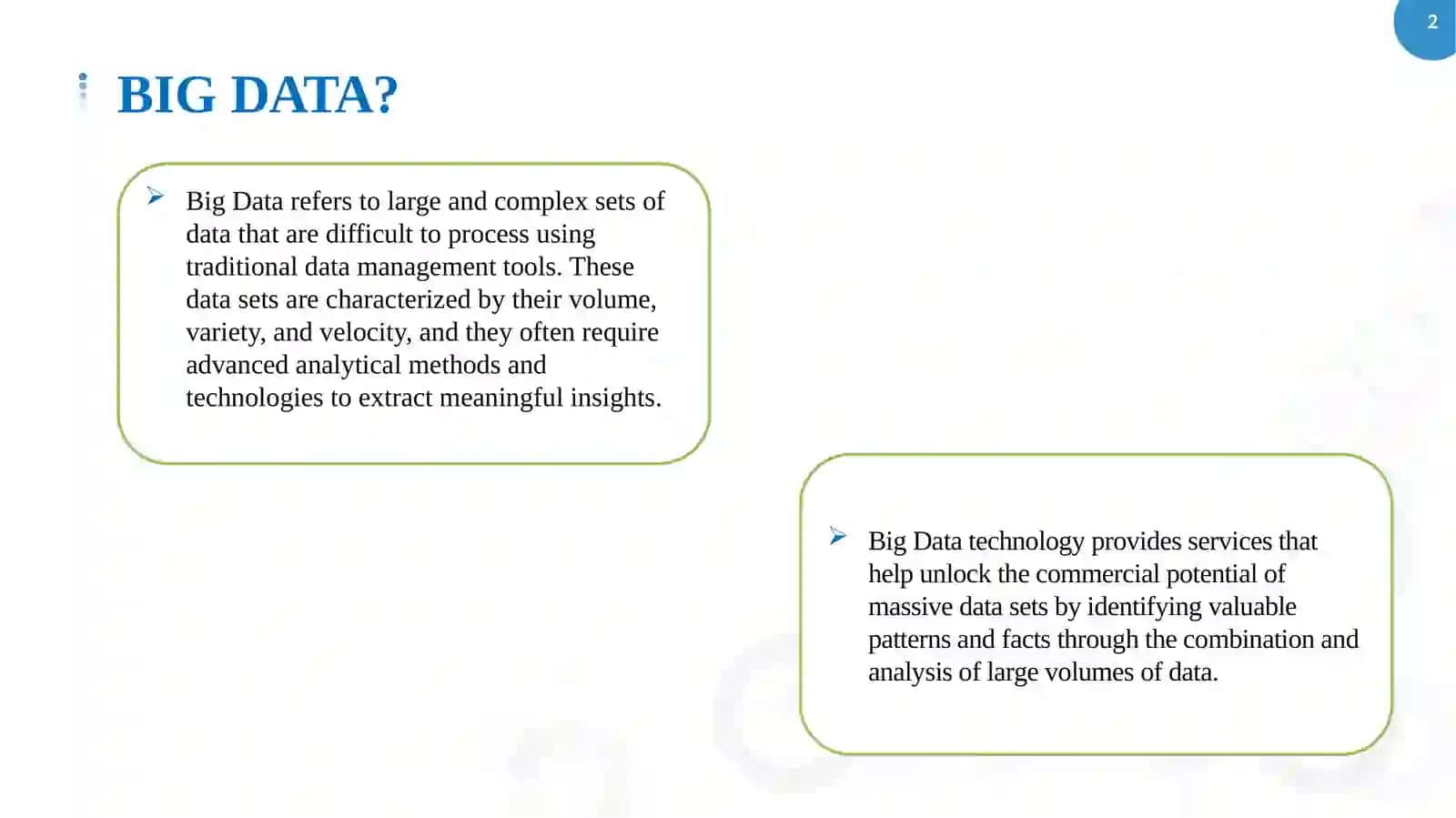 Teknologiyalar bazalardan ishlov berish va BigData bilan 2