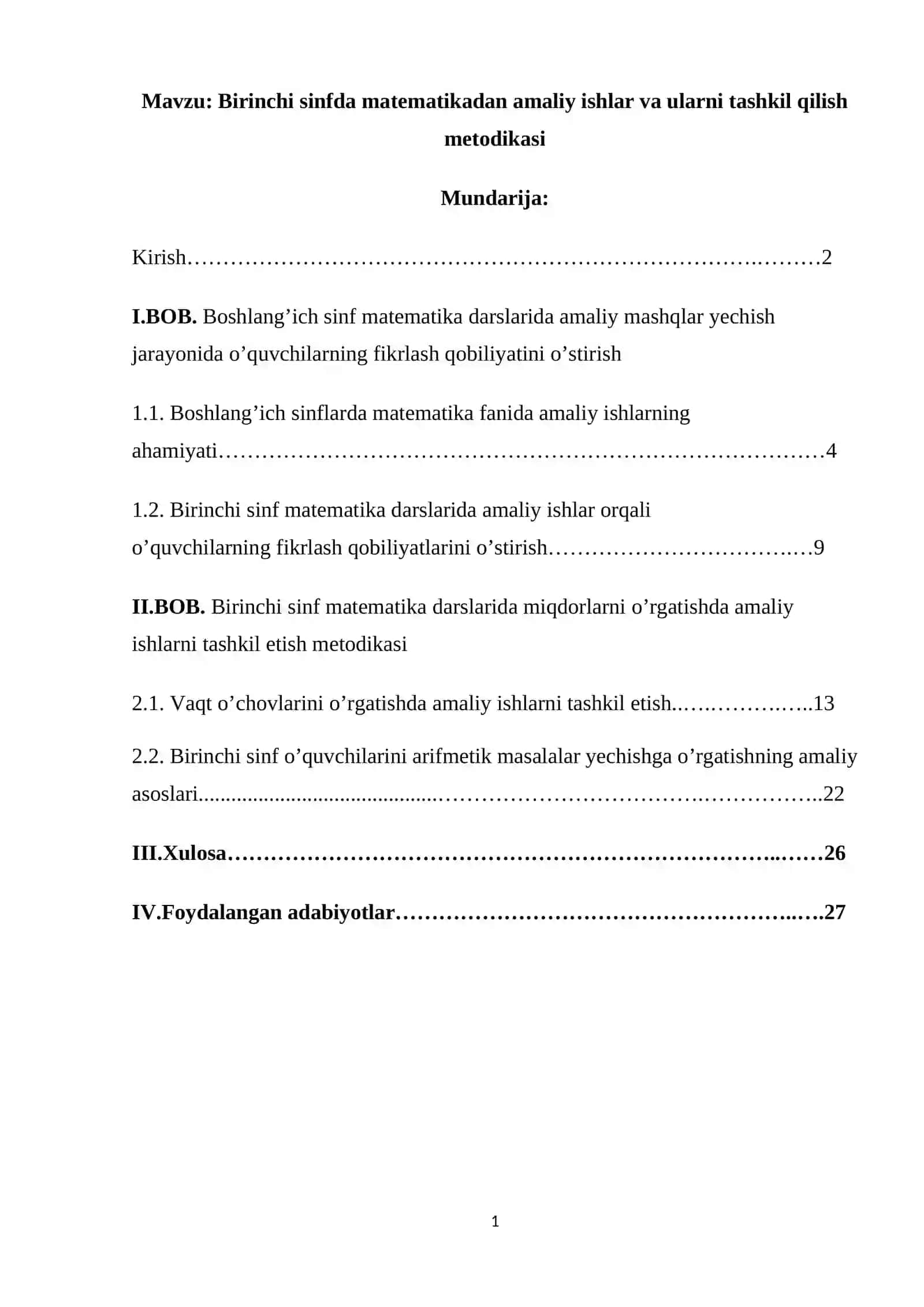 Birinchi sinfda matematikadan amaliy ishlar va ularni tashkil qilish metodikasi 2