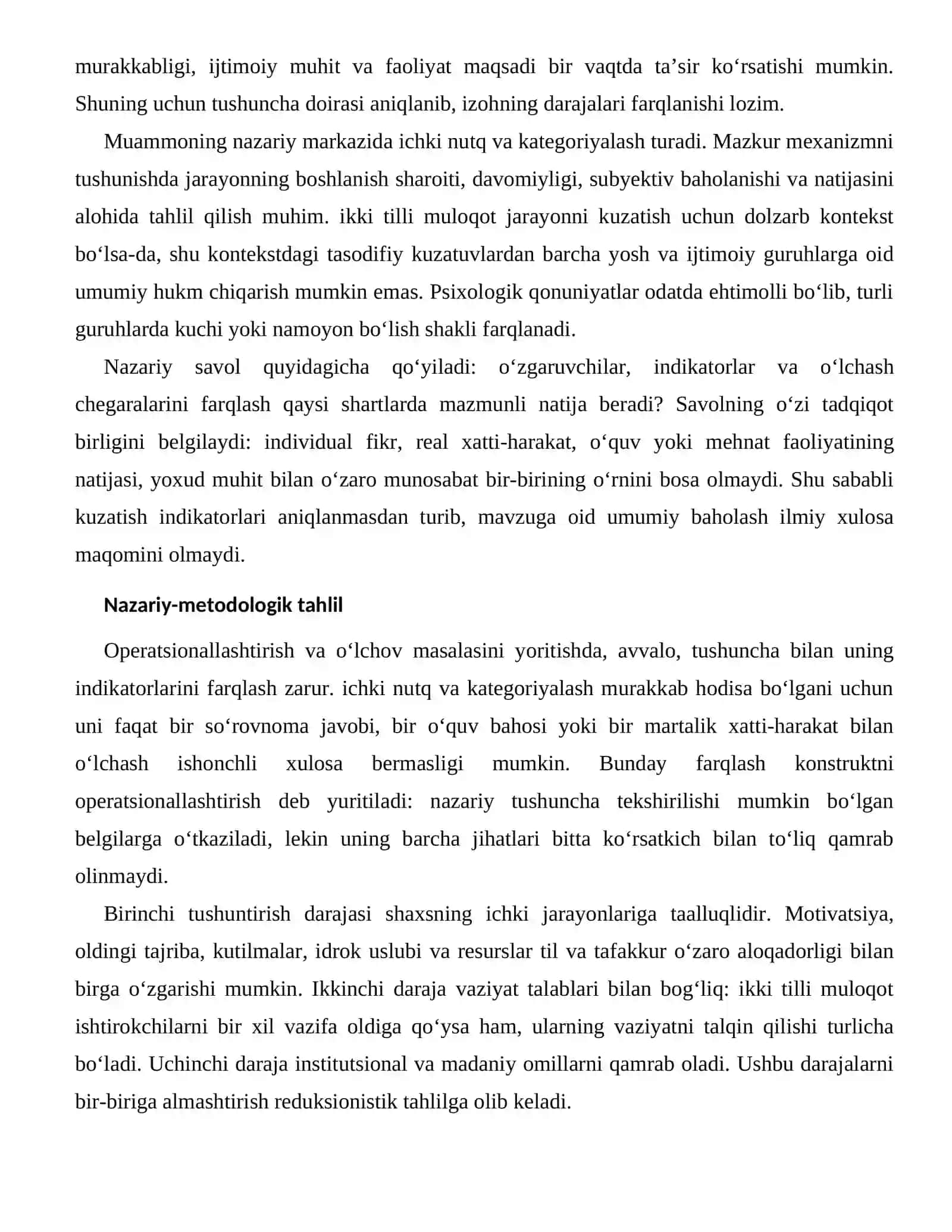 TIL VA TAFAKKUR O‘ZARO ALOQADORLIGI — BAHOLASH VA DIAGNOSTIKA MASALALARI 2