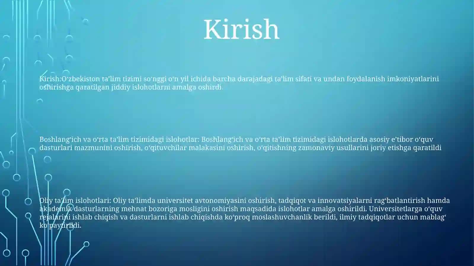 O'Zbekiston Respublikasida Ta'Lim Sohasida Amalga Oshirilgan Islohotlar 2