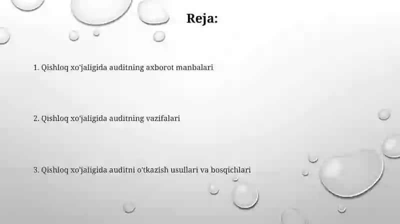 Qishloq xo'jaligida auditning axborot manbalari va vazifalari 2