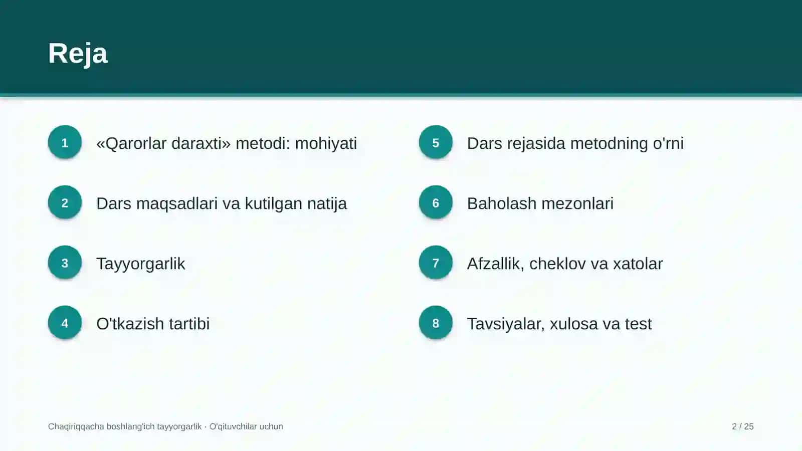 chaqiriqqacha boshlang'ich tayyorgarlik darslarida qarorlar daraxti metodidan foydalanish 8001 2