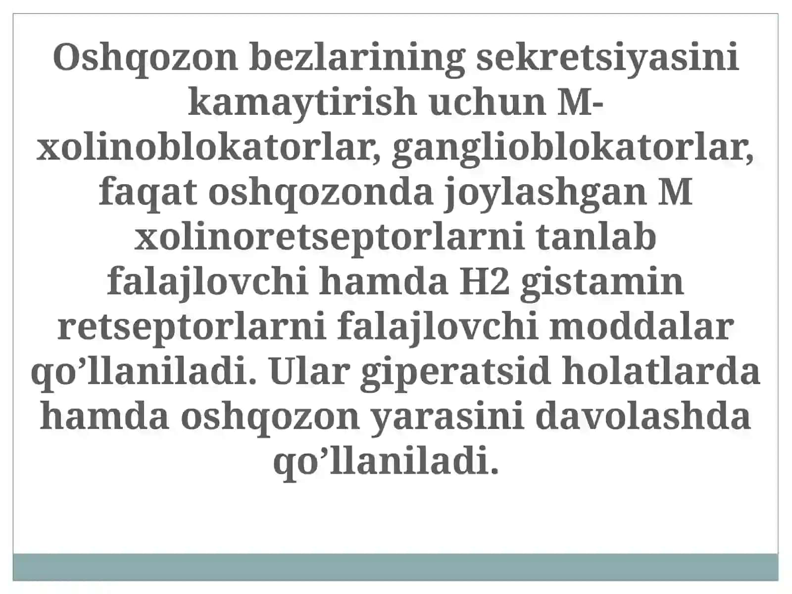 Oshqozon  yarasi va 12barmoqli ichak kasalliklarini davolashda qo’llaniladigan moddalarr 2