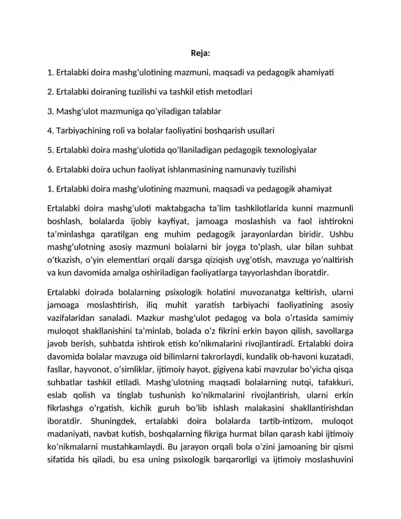 Ertalabki doira mashg‘ulotining mazmuni va pedagogik ahamiyati 2