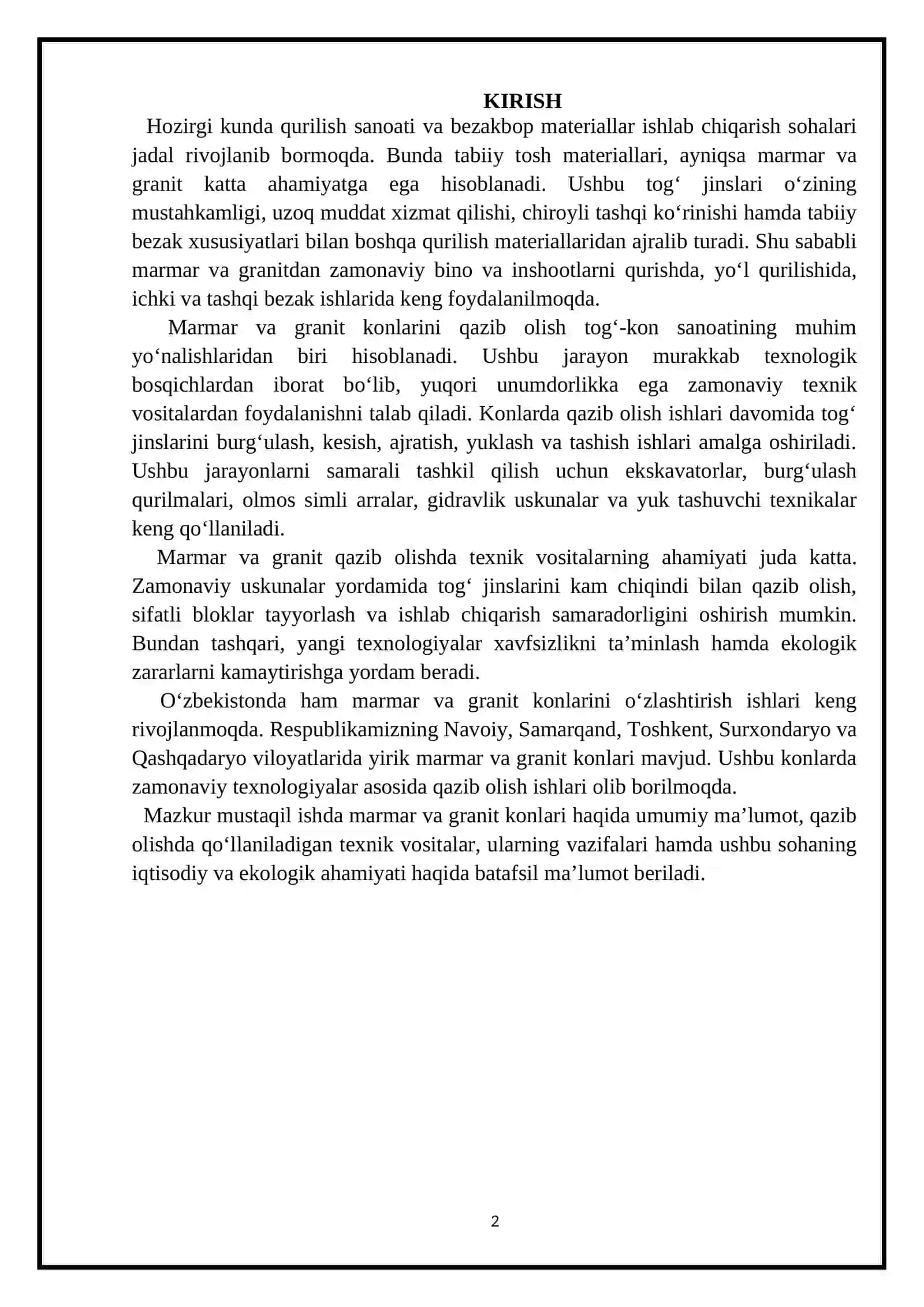 Marmar va granit konlari haqida umumiy ma’lumot 2