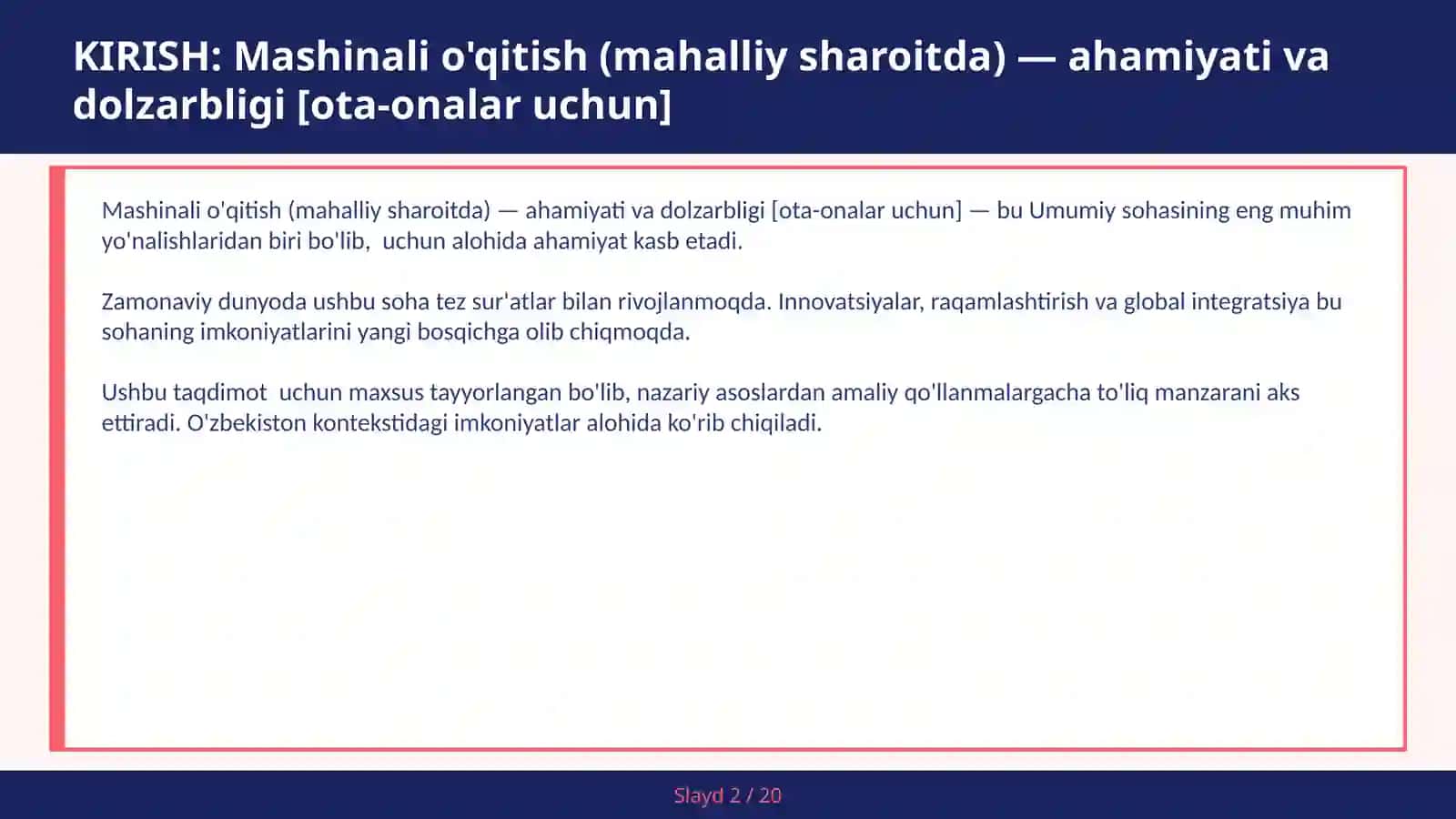 Mashinali o'qitish (mahalliy sharoitda) — ahamiyati va dolzarbligi [ota-onalar uchun] 2
