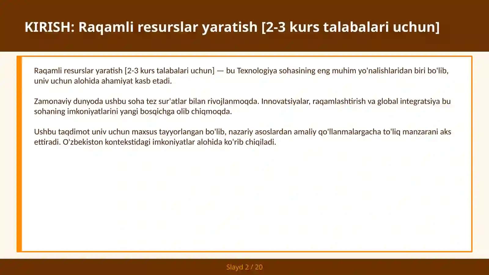 Raqamli resurslar yaratish [2-3 kurs talabalari uchun] 2