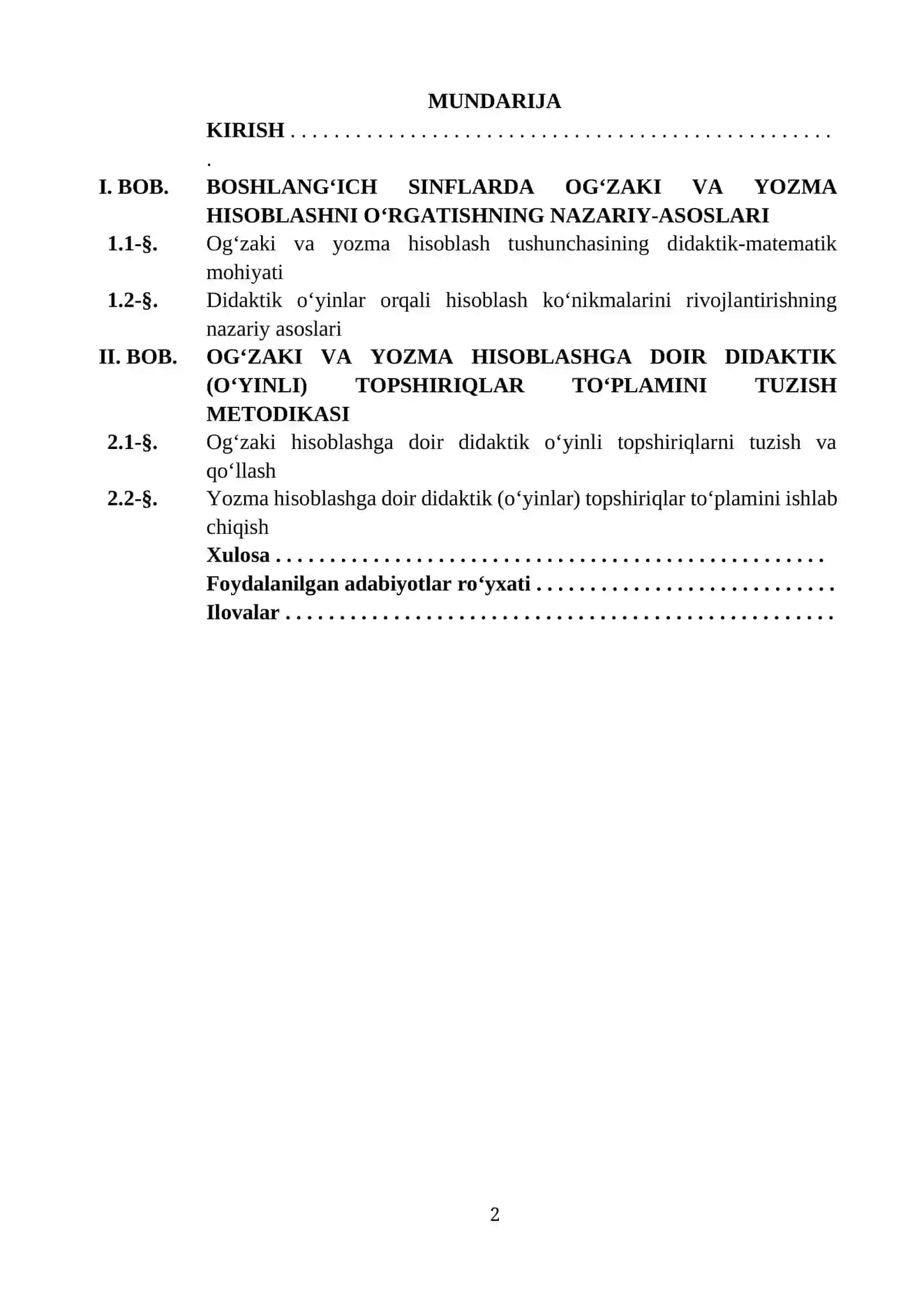 OG'ZAKI VA YOZMA HISOBLASHGA DOIR DIDAKTIK (O‘YINLAR) TOPSHIRIQLAR TO‘PLAMINI TUZISH 2