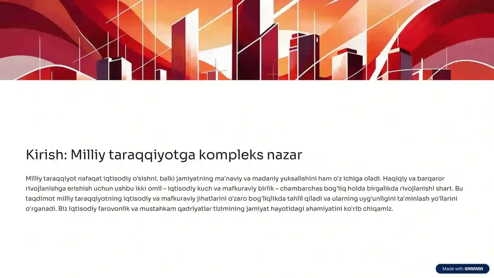 Milliy taraqqiyotning iqtisodiy va mafkuraviy uyg'unligi Integratsiyalashgan yondashuv 2