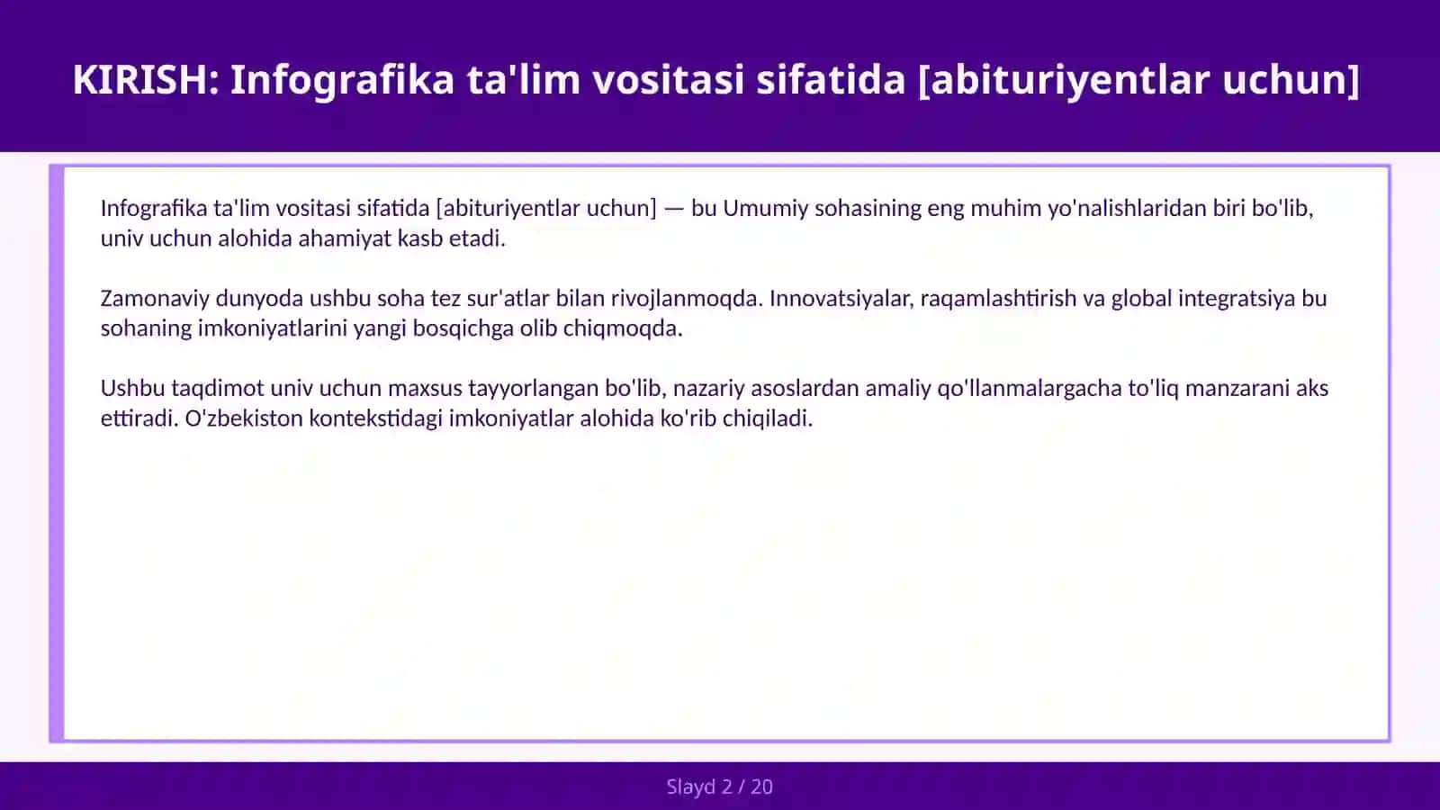 Infografika ta'lim vositasi sifatida [abituriyentlar uchun] 2