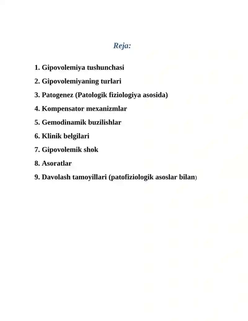 Gipovolemiyada qon aylanishining buzilishi 2