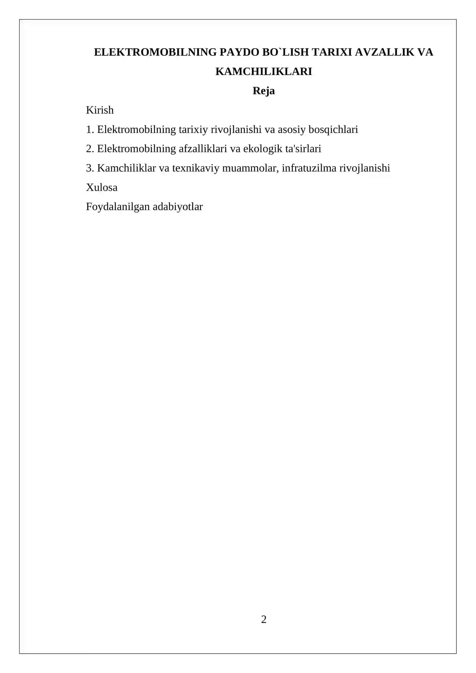 ELEKTROMOBILNING PAYDO BO`LISH TARIXI AVZALLIK VA KAMCHILIKLARI 2