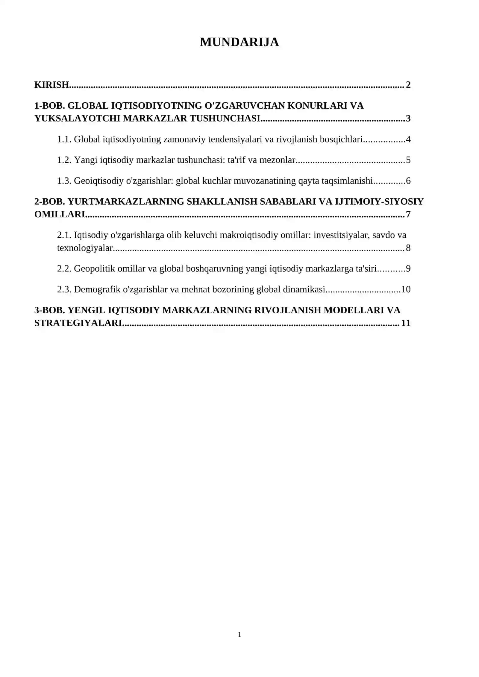 Global iqtisodiyotning o'zgaruvchan konurlari: yangi iqtisodiy markazlarning shakllanishi 2