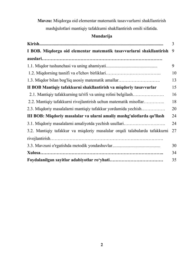 Miqdorga oid elementar matematik tasavvurlarni shakllantirish mashģulotlari mantiqiy tafakkurni shakllantirish omili sifatida 2