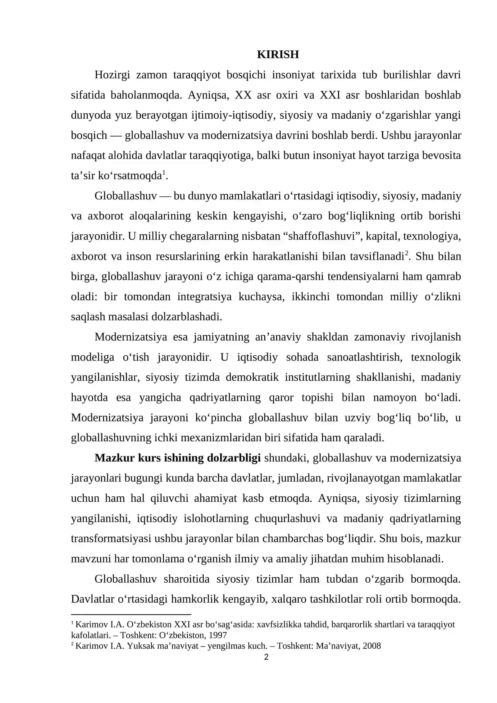 GLOBALLASHUV VA MODERNIZATSIYANING NAZARIY ASOSLARI 2