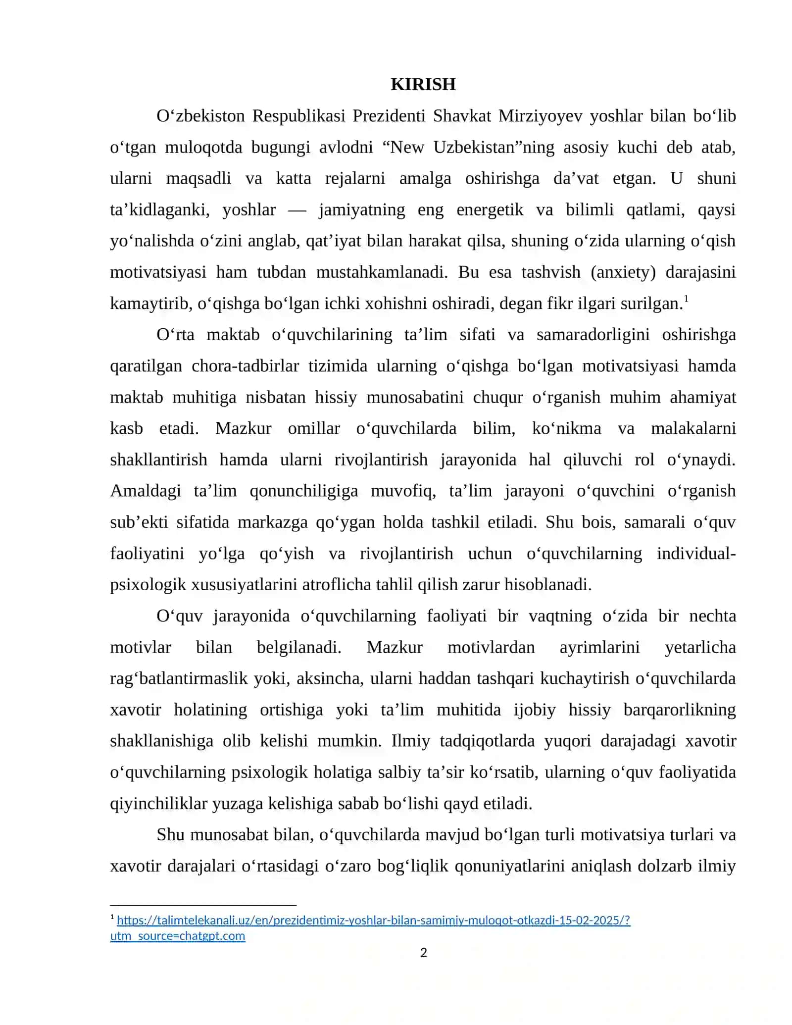 Talabalarda tashvish darajasining o‘qish motivatsiyasiga ta’siri 2