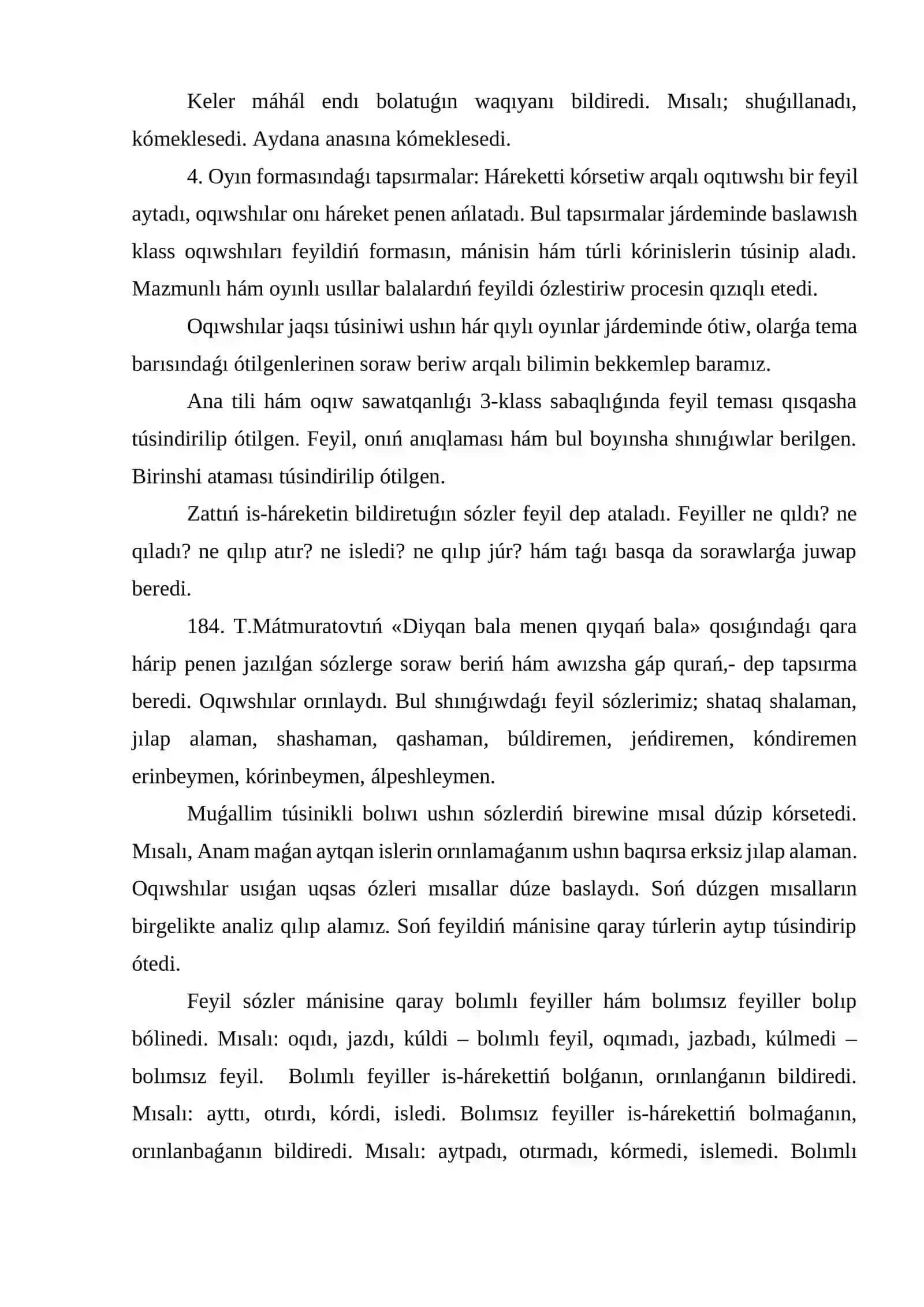 Baslawısh klass sabaqlarında feyilge tiyisli shınıǵıwlardı. klassifikaciyalaw 2