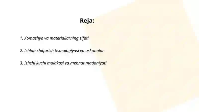 Xomashyo va materiallarning sifati 2