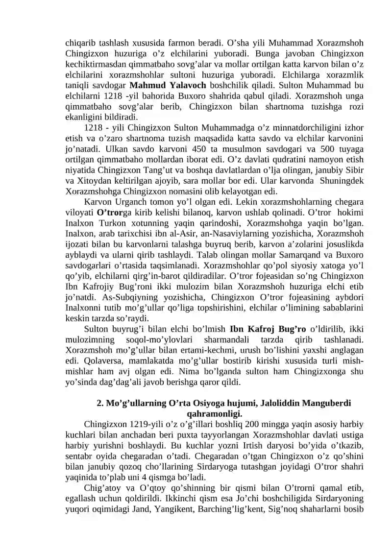 Mo’g’ullar istilosi va zulmiga qarshi kurash. Jaloliddin Manguberdi – mard va jasur ajdodimiz 2