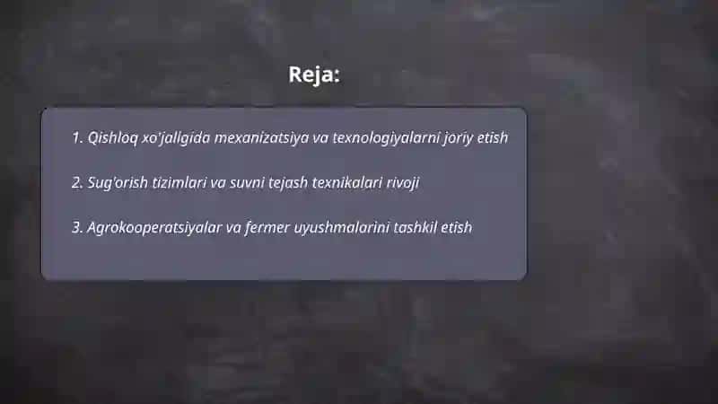 Qishloq xo'jaligida mexanizatsiya va texnologiyalarni joriy etish 2