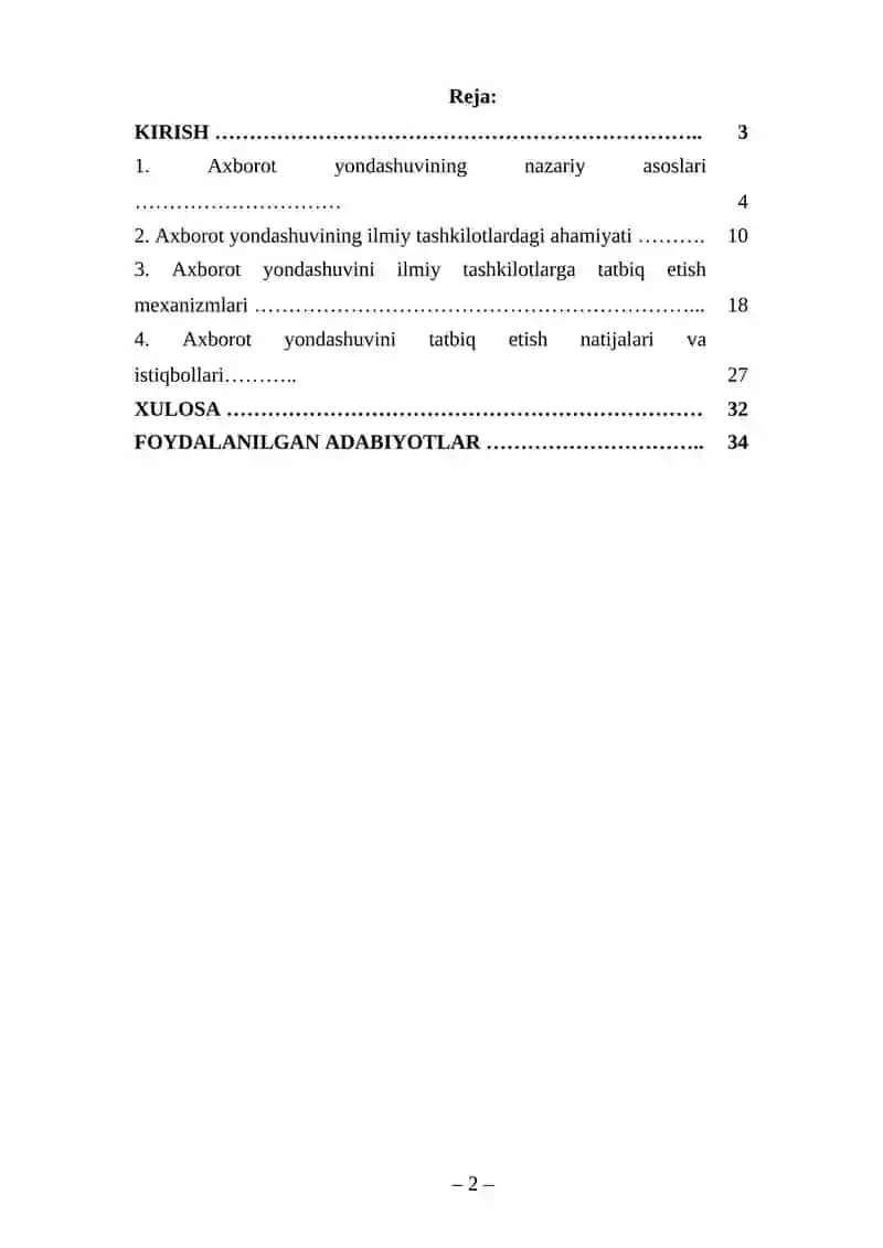 AXBOROT YONDASHUVI VA UNI ILMIY TASHKILOTLARGA TATBIQ ETISH NATIJALARI 2