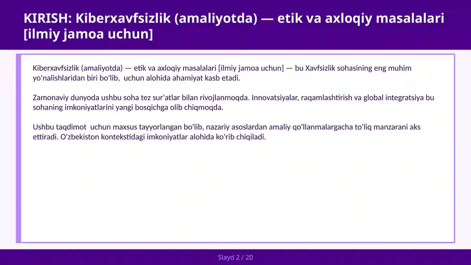 Kiberxavfsizlik (amaliyotda) — etik va axloqiy masalalari [ilmiy jamoa uchun] 2