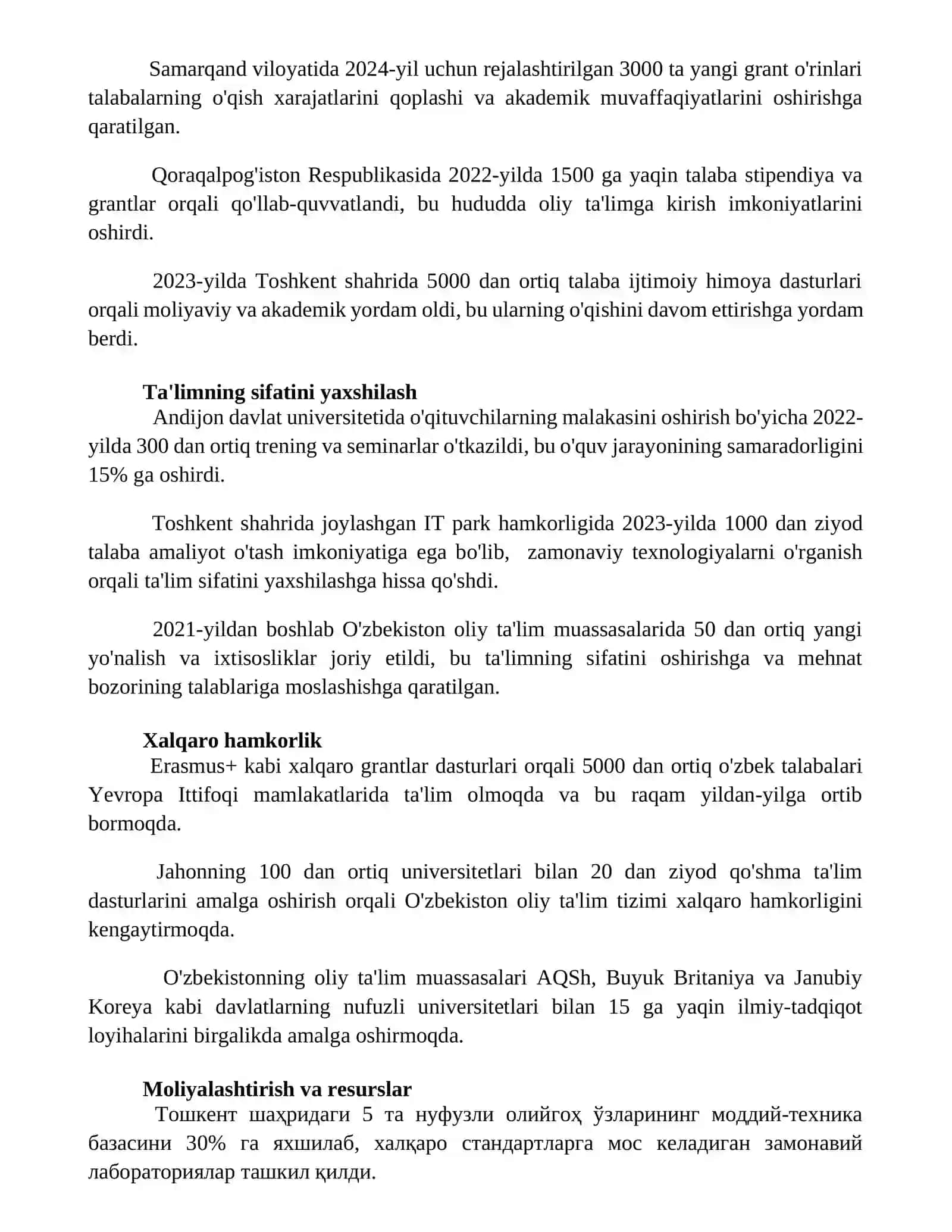 Oliy talim tizimidagi ózgarishlar,islohotlar 2