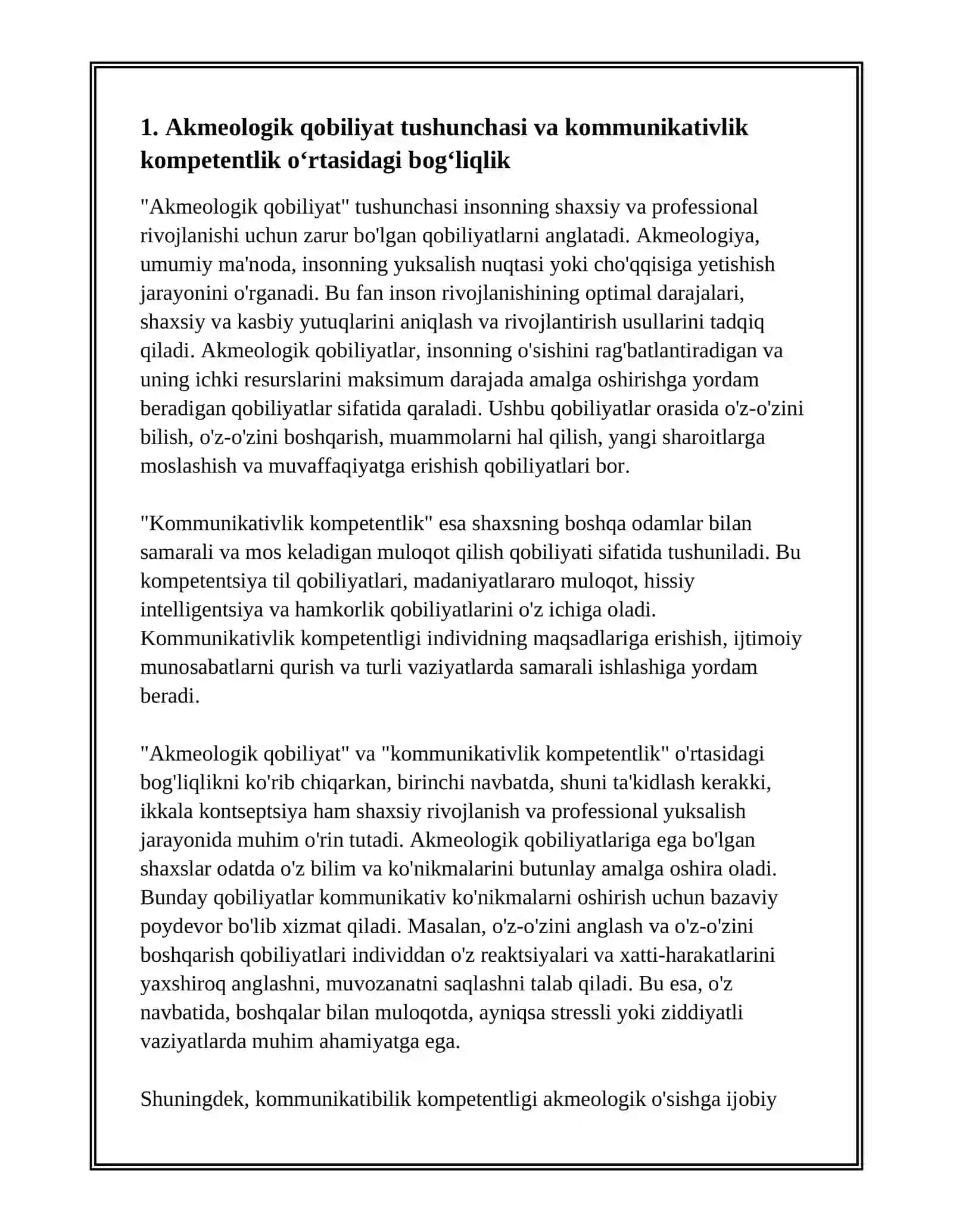 AKMEOLOGIK QOBILIYAT. KOMMUNIKATIVLIK KOMPETENTLIK 2